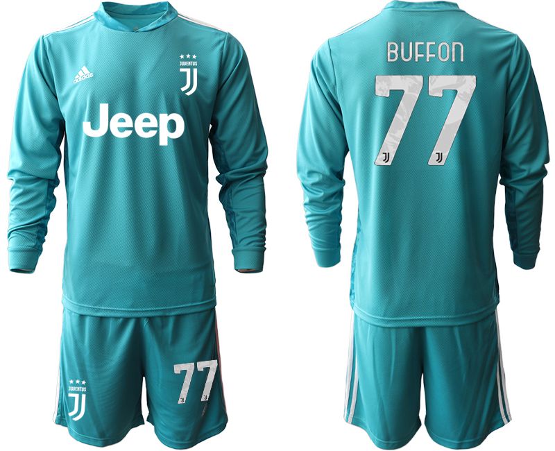 Men 2020-2021 club Juventus lake blue long sleeve goalkeeper #77 Soccer Jerseys->juventus jersey->Soccer Club Jersey